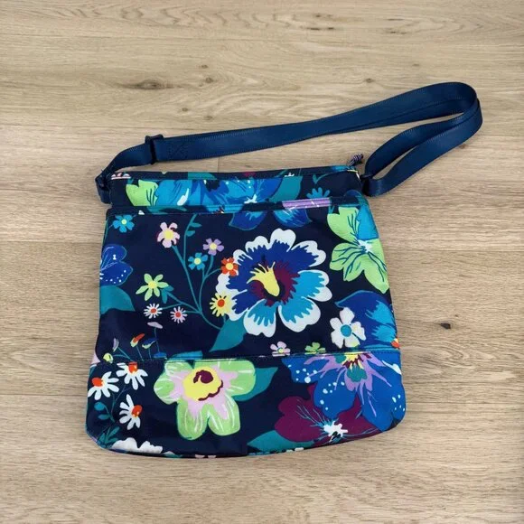 Vera Bradley Lighten Up Slim Crossbody Bag Purse Dark Blue Floral Casual Nylon - Picture 3 of 15